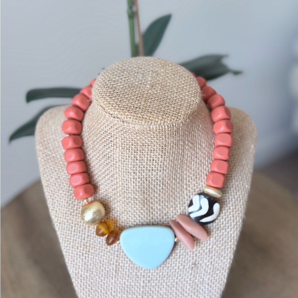 Coral and Blue Statement Necklace
